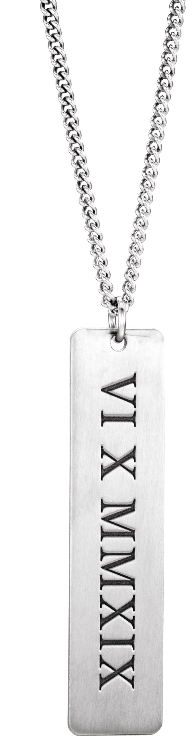Roman Numeral Date Dog Tag Necklace