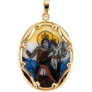Hand Painted Scapular Porcelain Medal