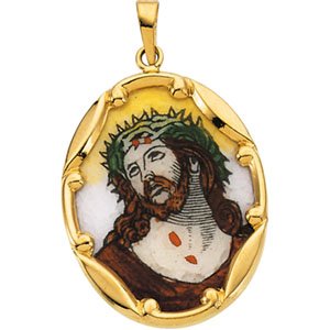 Hand Painted Face of Jesus Porcelain Pendant (Ecce Homo)