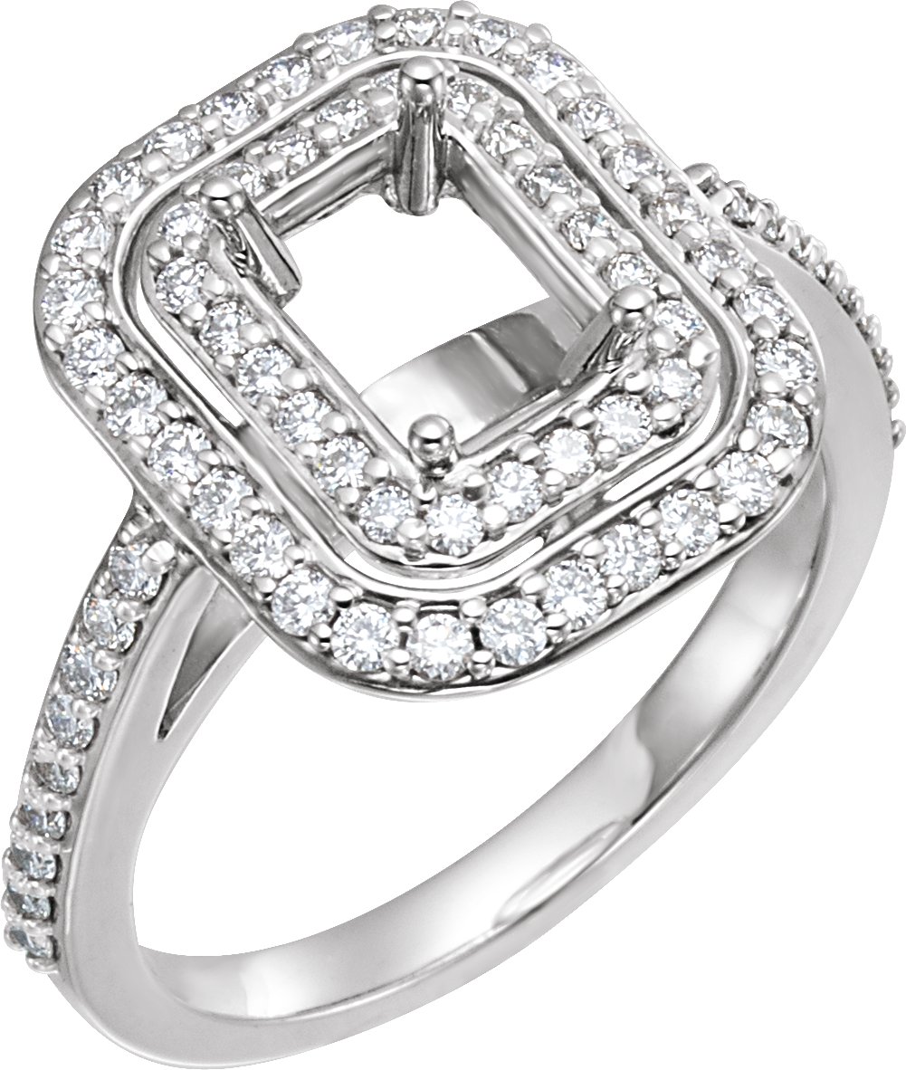 14k White 7x5 Mm Emerald 1/2 Ctw Natural Diamond Semi-set Engagement Ring