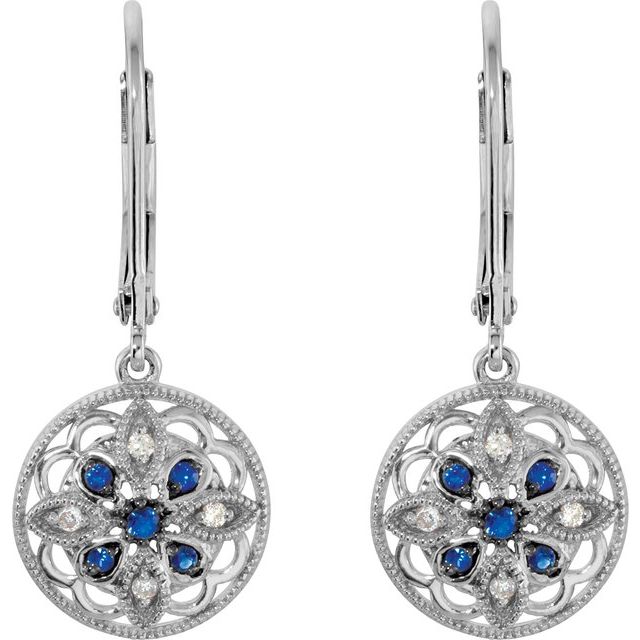 Sterling Silver Natural Blue Sapphire & .07 CTW Natural Diamond Earrings