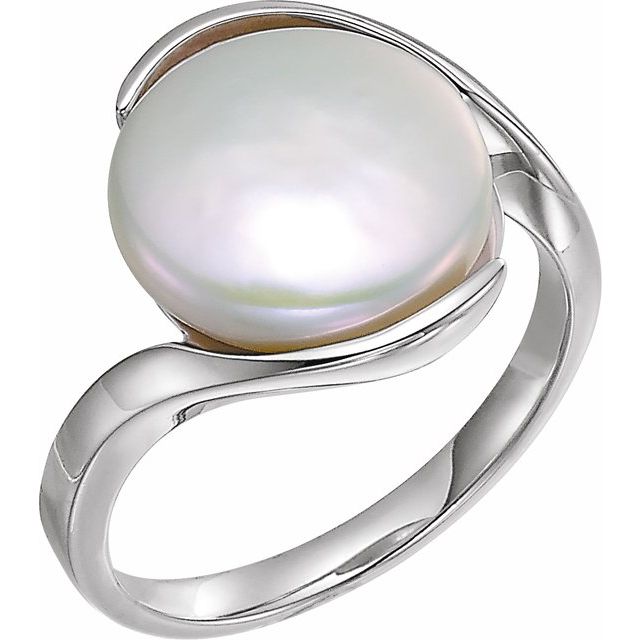 Sterling Silver Cultured White Freshwater Pearl Coin Ring