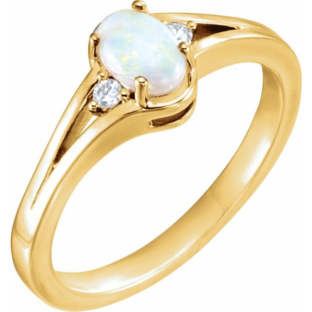 14K Yellow Natural White Opal & .03 CTW Natural Diamond Ring 