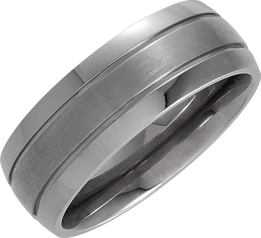 Titanium 8 mm Half Round Grooved Satin Band Size 12.5