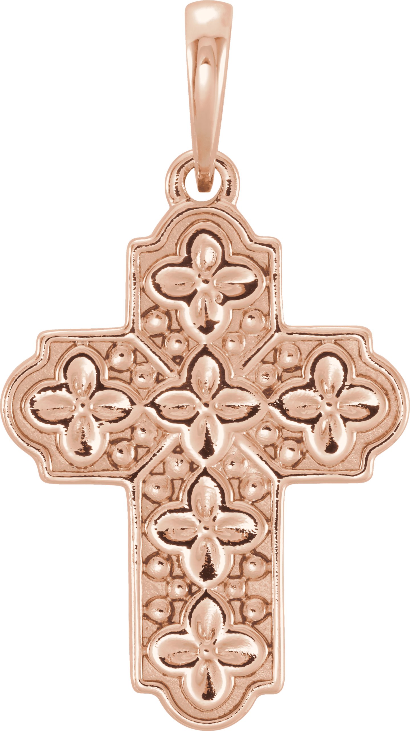 14K Rose Ornate Floral Inspired Cross Pendant Ref. 12980777