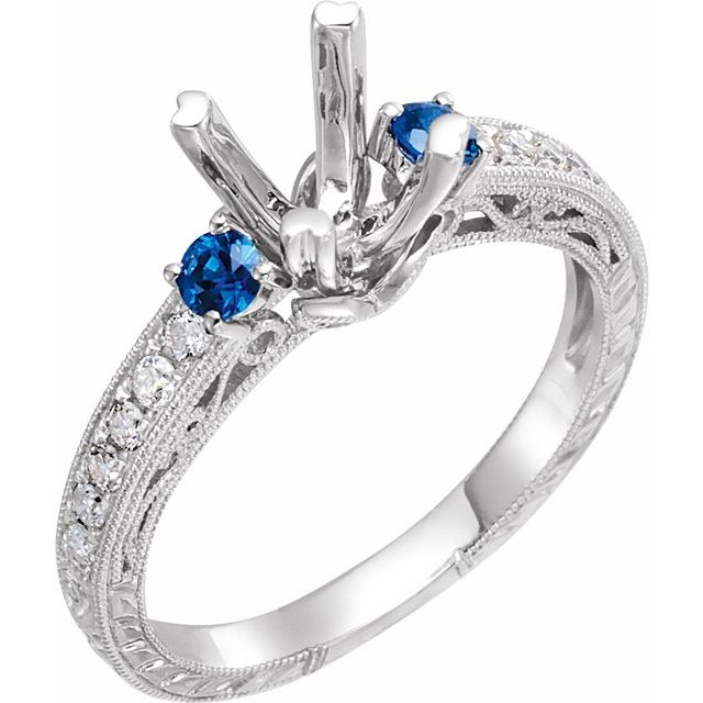 14k White Gold Blue Sapphire & 1/6 CTW Diamond Anniversary Ring 14k White Gold Blue Sapphire & 1/6 CTW Diamond Anniversary Ring