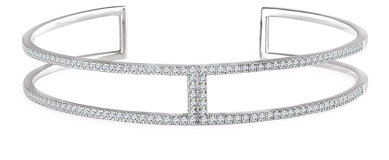 14K White 3/4 CTW Natural Diamond Cuff 6" Bracelet