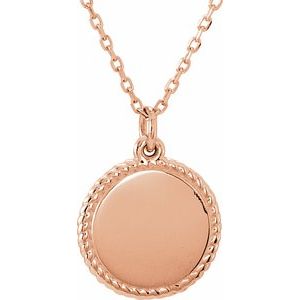 14K Rose Engravable Round 16-18" Rope Necklace