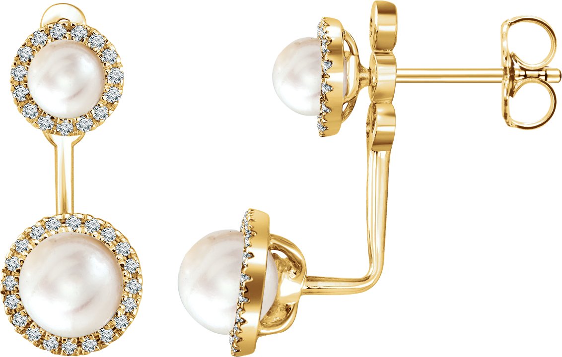 14K Yellow Freshwater Cultured Pearl and .20 CTW Diamond Halo Style Earrings Ref. 12784027