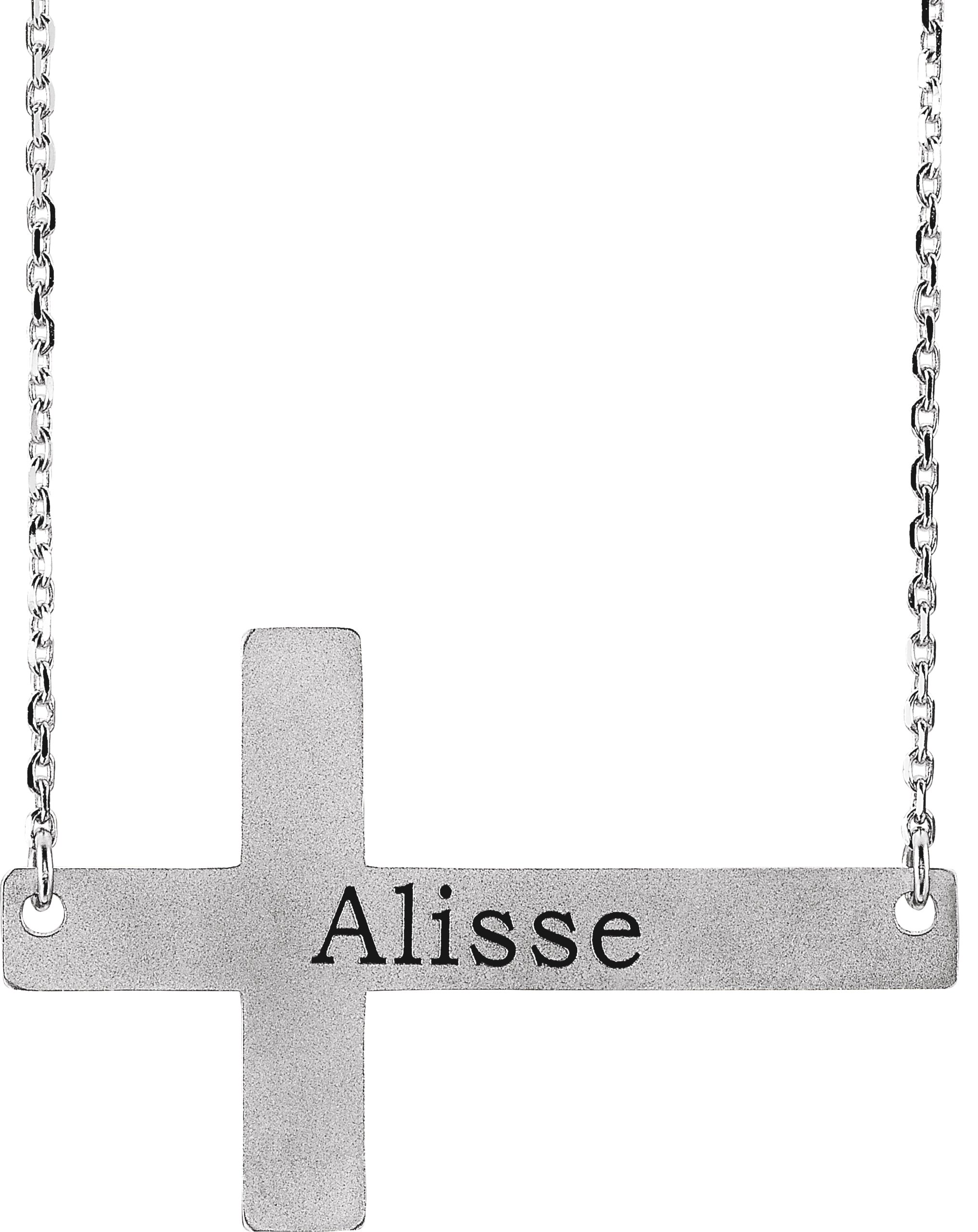 14K White Engravable Sideways Cross 16-18" Necklace