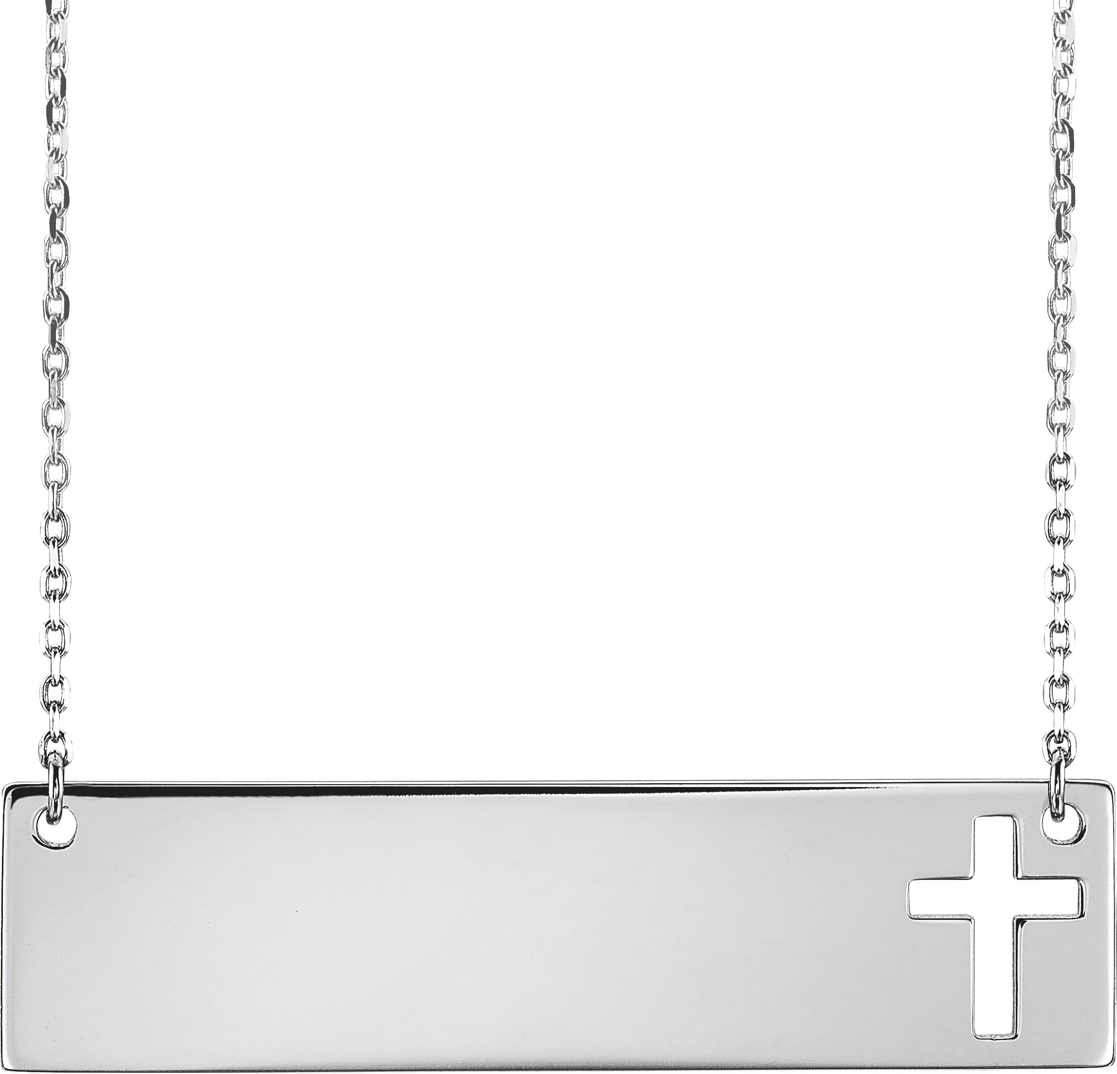 14K White Pierced Cross Bar 16-18" Necklace