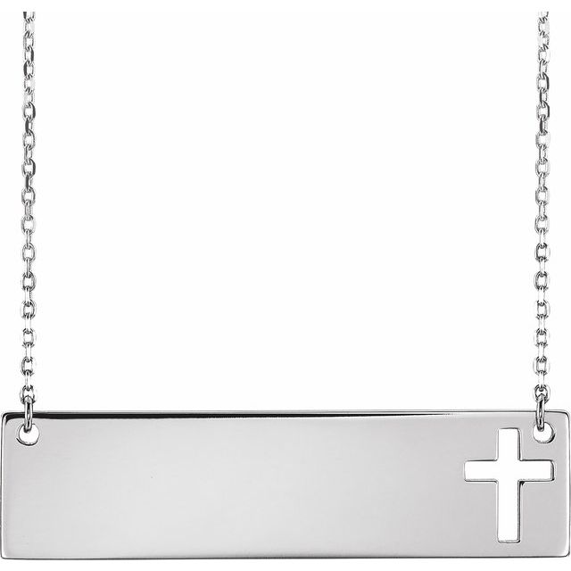 14K White Engravable Pierced Cross Bar 16-18