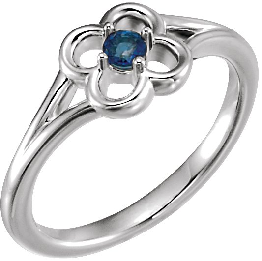 14K White Blue Sapphire Flower Youth Ring