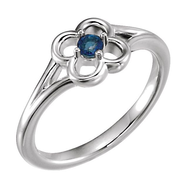 Sterling Silver Natural Blue Sapphire Youth Flower Ring