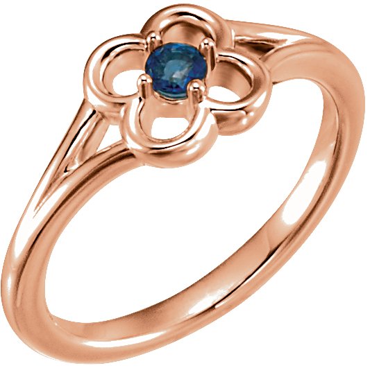 14K Rose Natural Blue Sapphire Youth Flower Ring