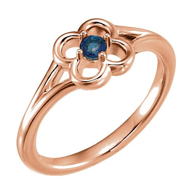 14K Rose Blue Sapphire Youth Flower Ring