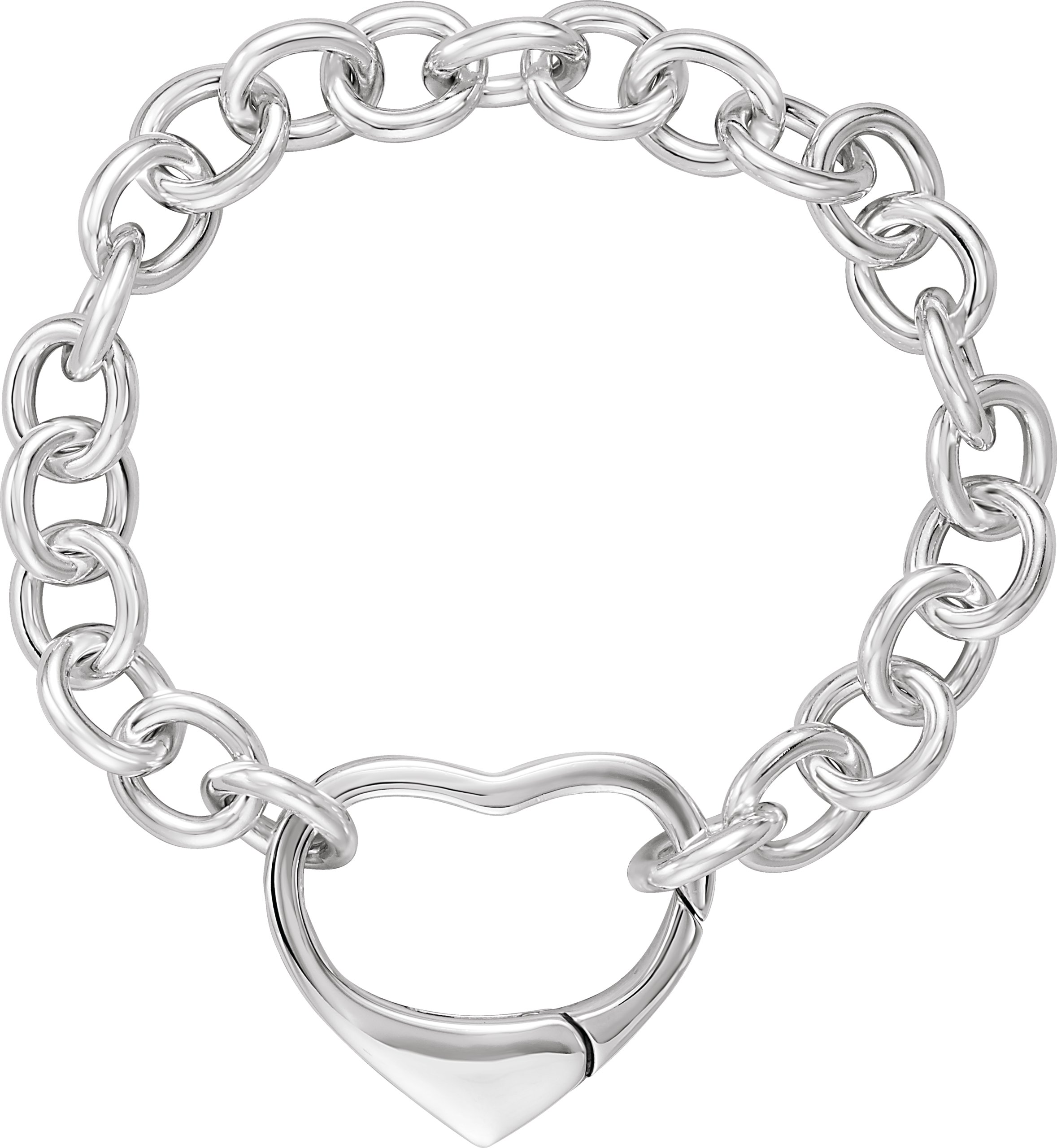 Sterling Silver 10 mm Cable 7 1/2" Bracelet with Heart Clasp