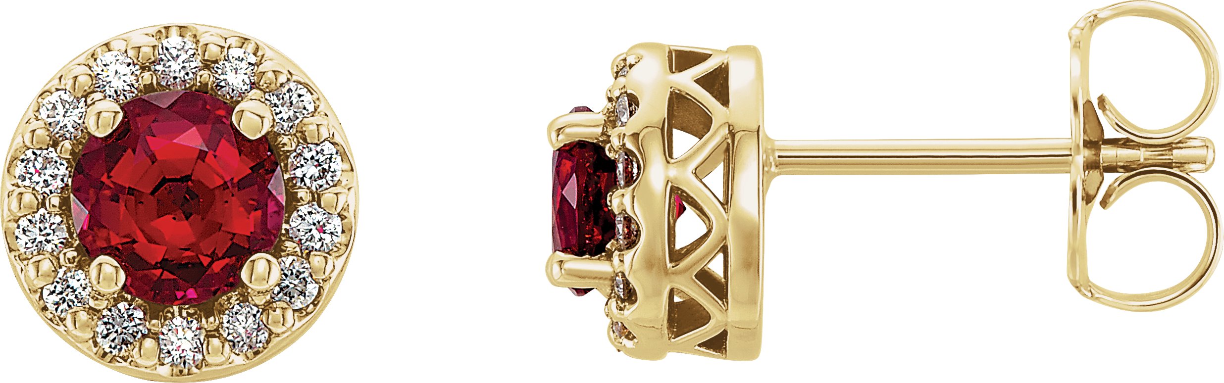 14K Yellow Chatham® Lab-Created Ruby & .08 CTW Diamond Earrings