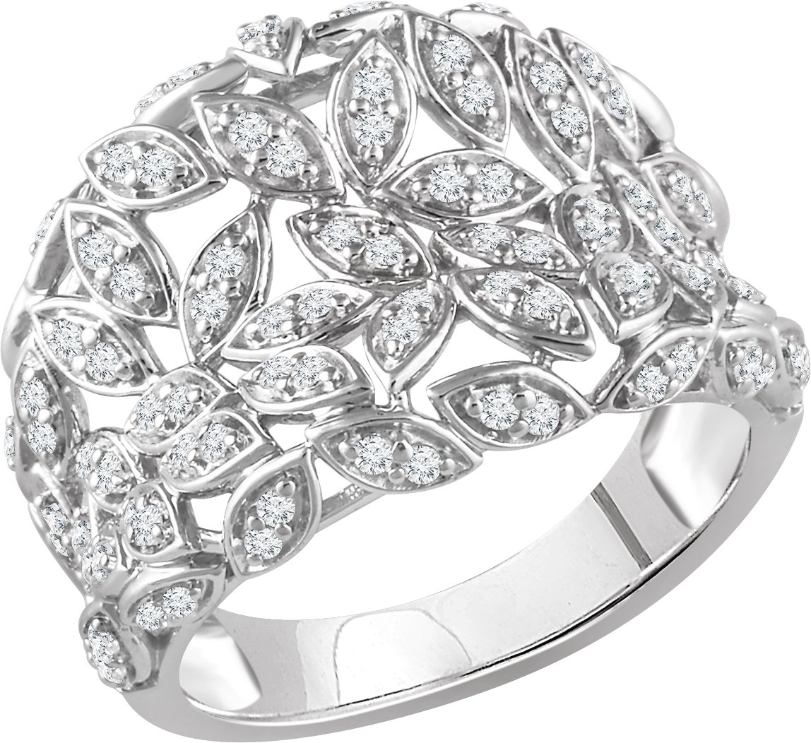 14K White 1/2 CTW Natural Diamond Leaf Ring