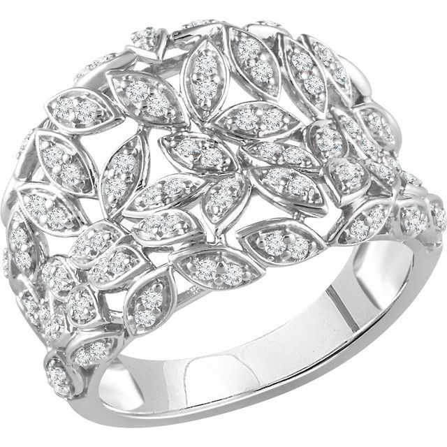 14K White 1/2 CTW Diamond Leaf Ring