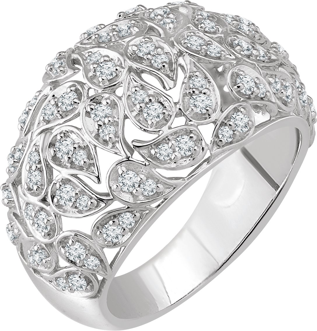 14K White 3/4 CTW Diamond Leaf Ring