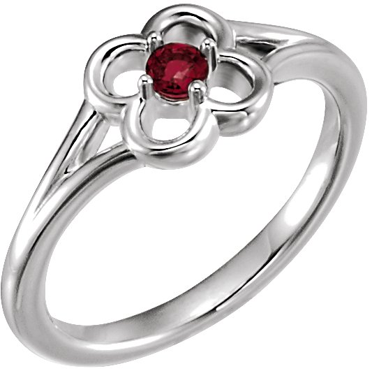 14K White Mozambique Garnet Flower Youth Ring