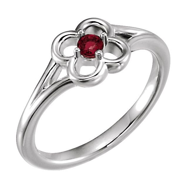 14K White Natural Mozambique Garnet Youth Flower Ring