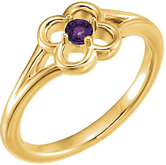 14K Yellow Amethyst Flower Youth Ring