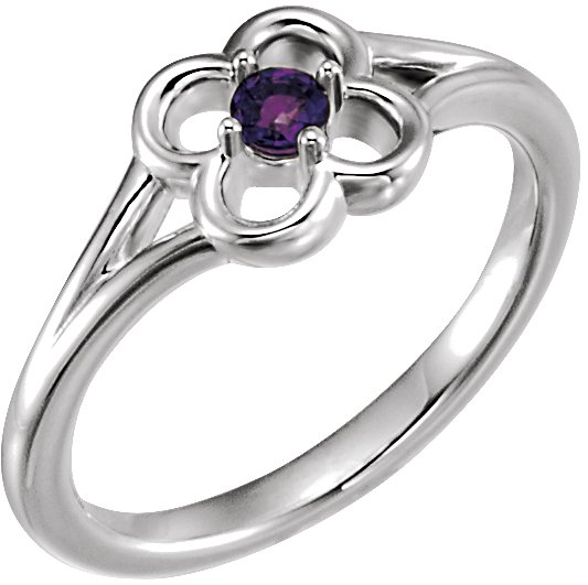 14K White Amethyst Flower Youth Ring