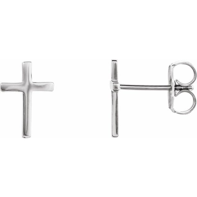 14K White 10 mm Cross Earrings