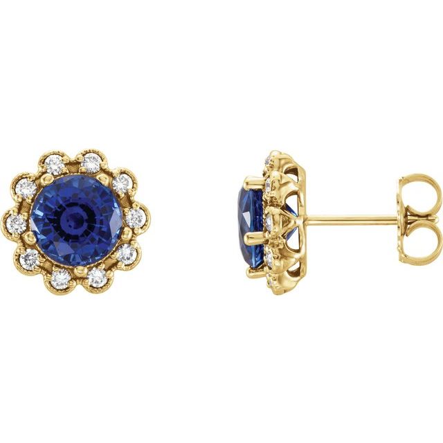 14K Yellow 6.5 mm Natural Blue Sapphire & 1/4 CTW Natural Diamond Earrings