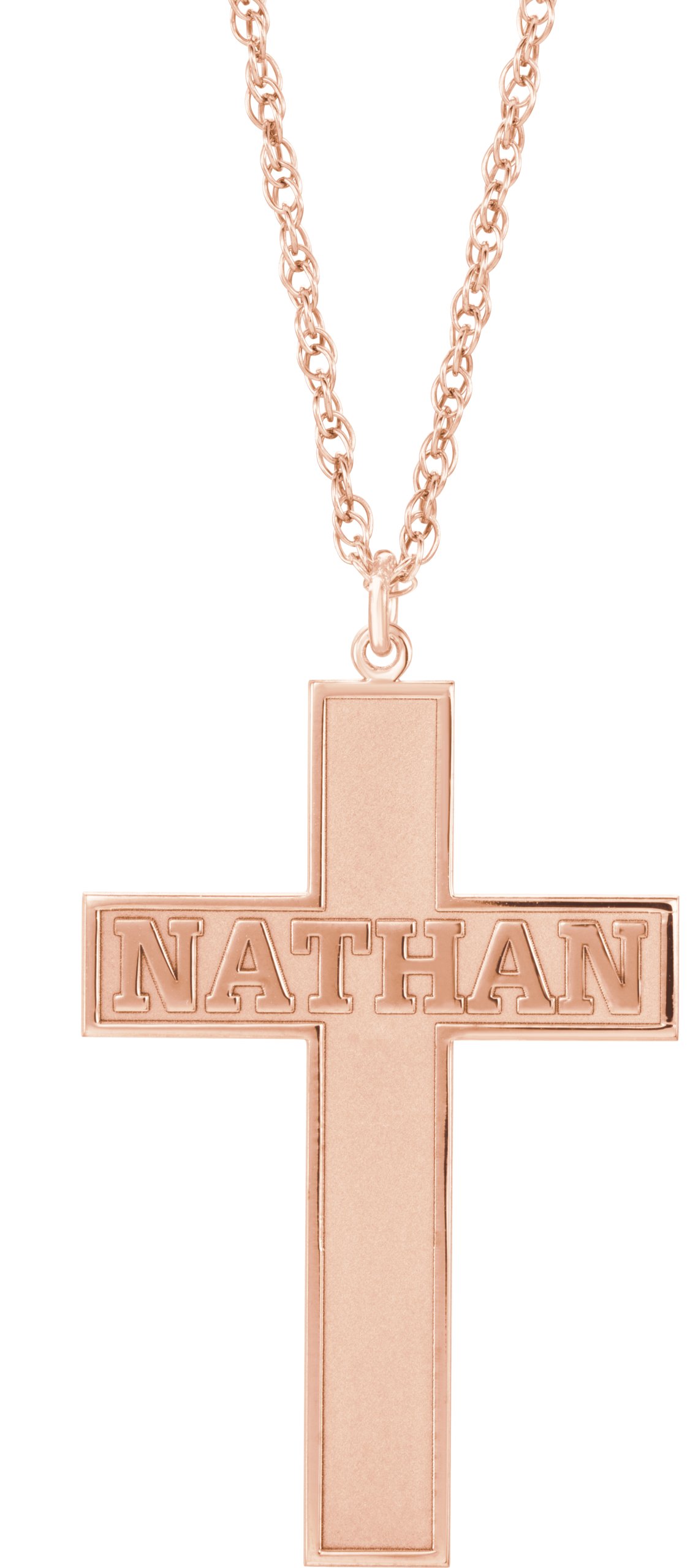 Block Nameplate Cross Necklace