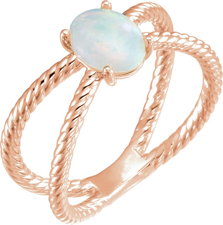 14K Rose 8x6 mm Opal Criss-Cross Rope Ring