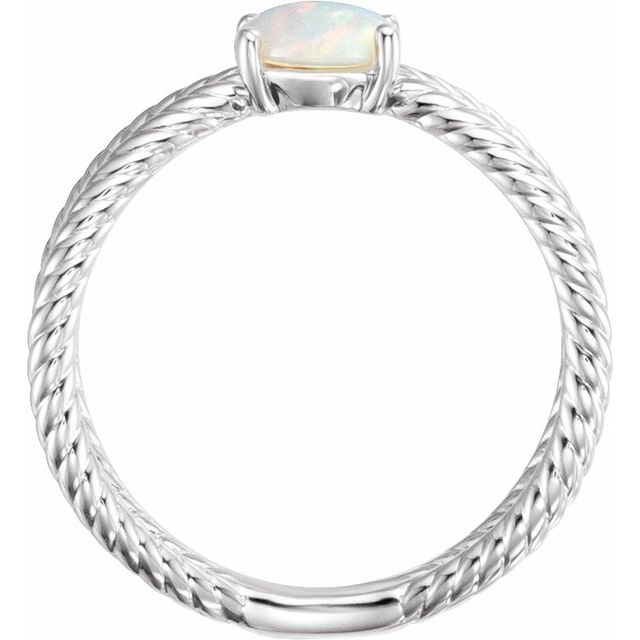 14K White 6x4 mm  Natural White Opal Criss-Cross Ring