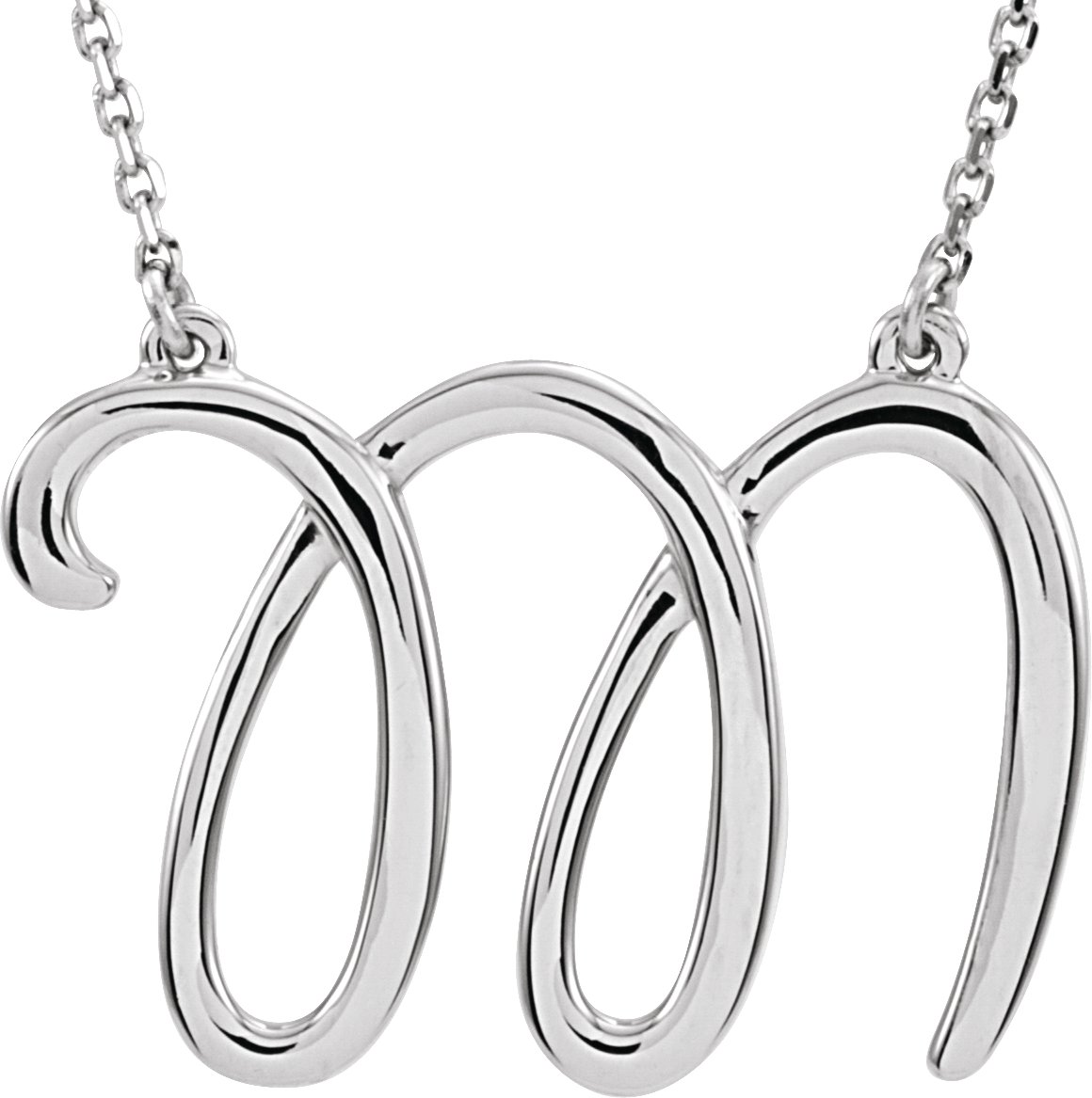 Sterling Silver Script Initial M 16 Necklace