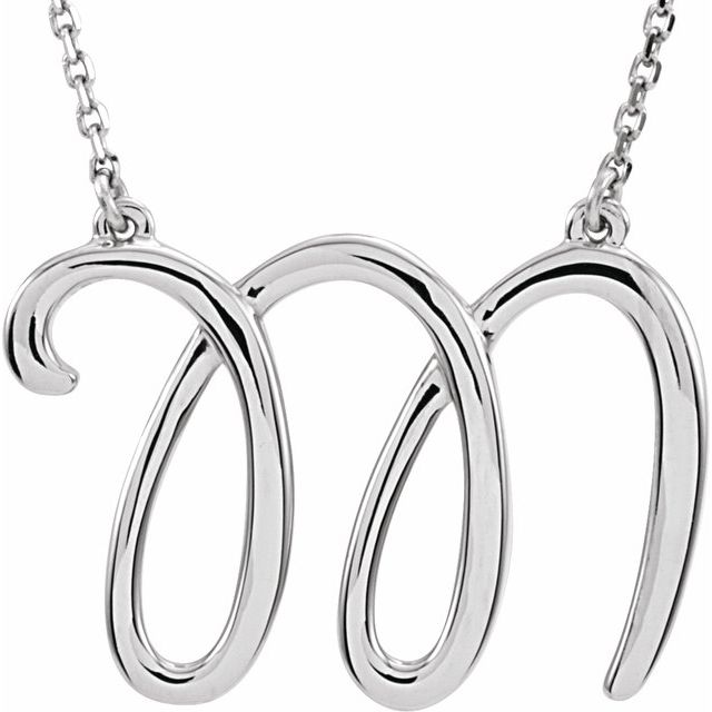 Sterling Silver Script Initial M 16 Necklace