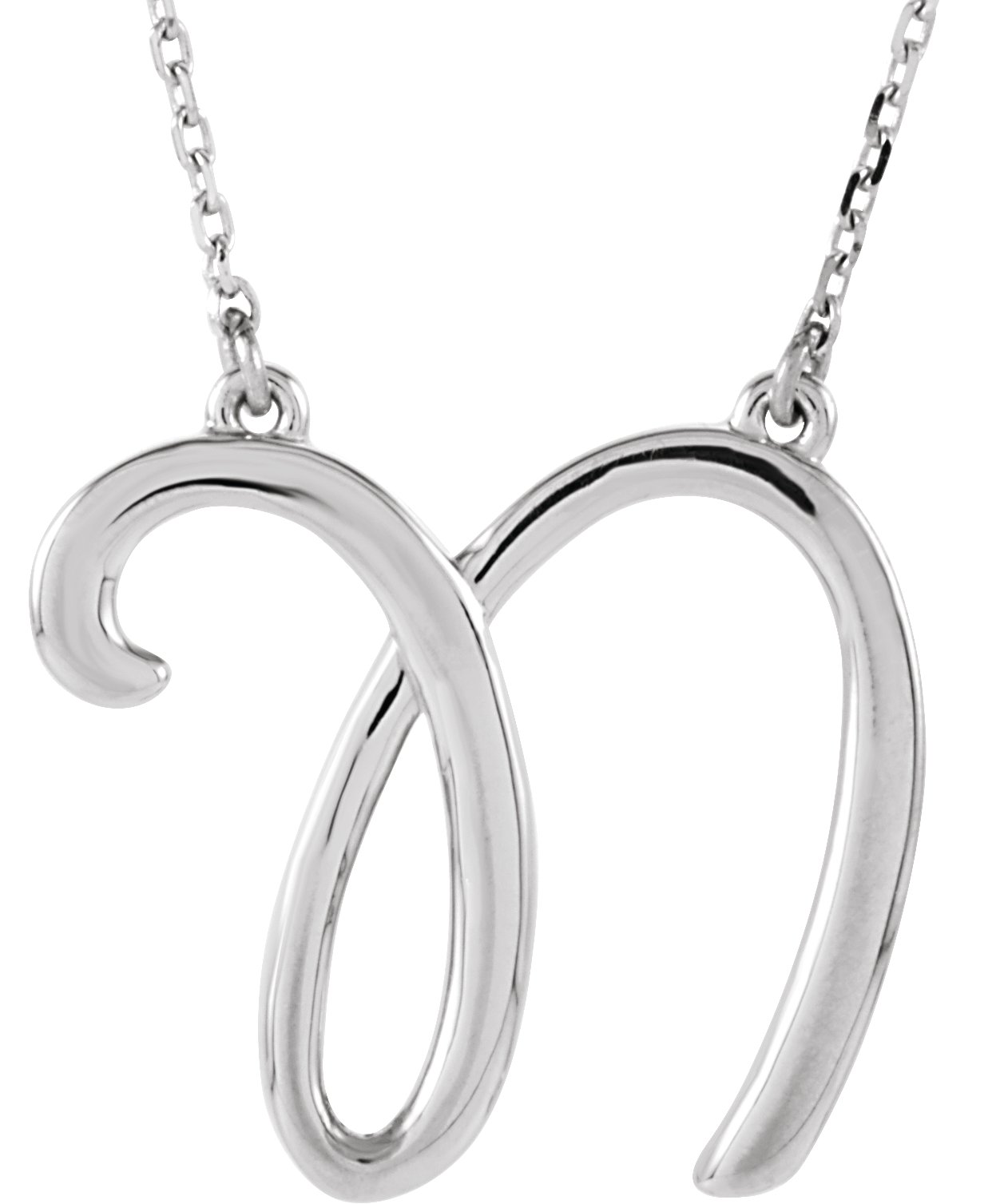 Sterling Silver Script Initial N 16" Necklace