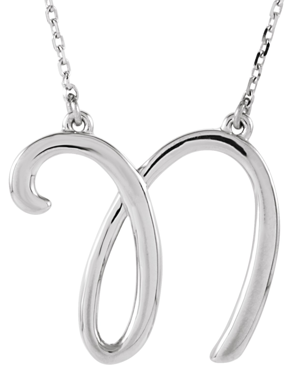 14K White Script Initial N 16