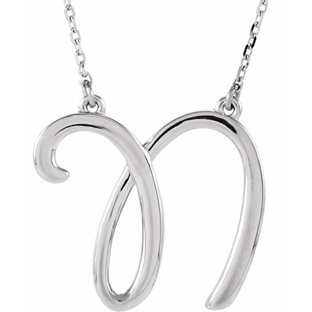 14K White Script Initial N 16 Necklace