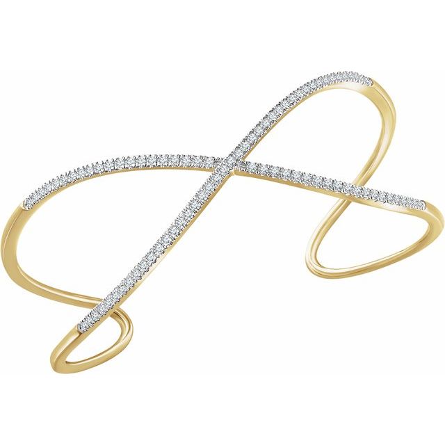 14K Yellow 3/4 CTW Natural Diamond Criss-Cross Cuff 7 Bracelet