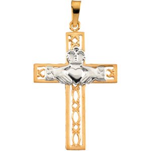 Two Tone Claddagh Cross Pendant 27.5 x 19.5mm Ref 832035