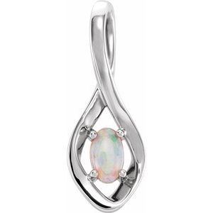 14K White Natural White Opal Pendant