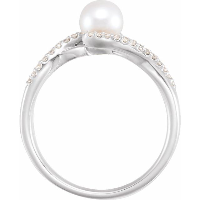 14K White Cultured White Freshwater Pearl & 1/10 CTW Natural Diamond Ring