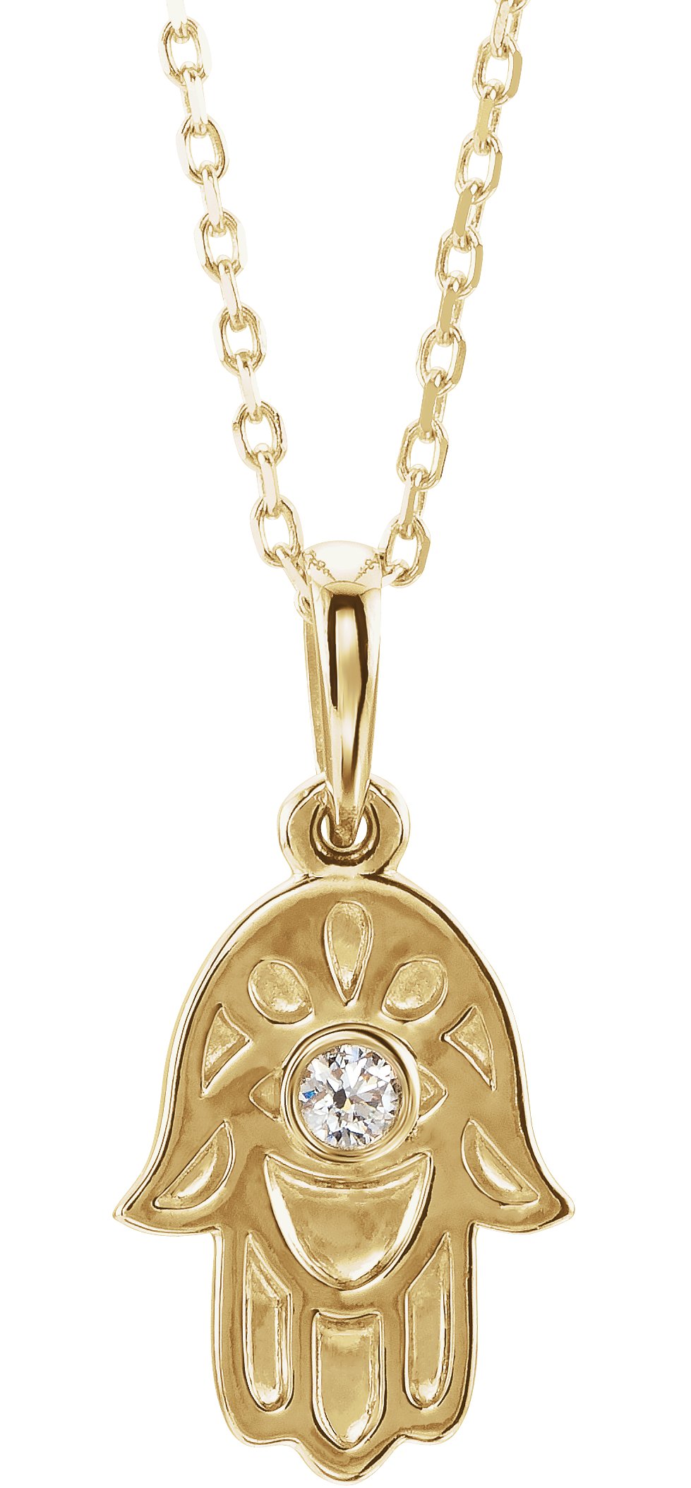 14K Yellow .03 CTW Natural Diamond Hamsa 16-18" Necklace 