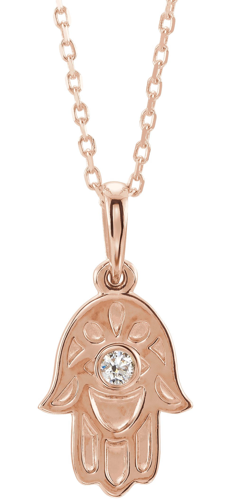 14K Rose .03 CTW Diamond Hamsa 16 18 inch Necklace Ref. 12939278