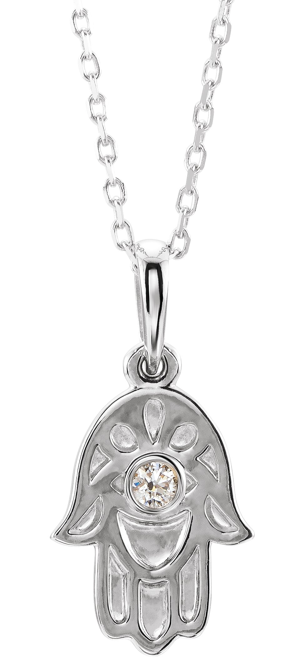 14K White .03 CTW Diamond Hamsa 16-18 Necklace 