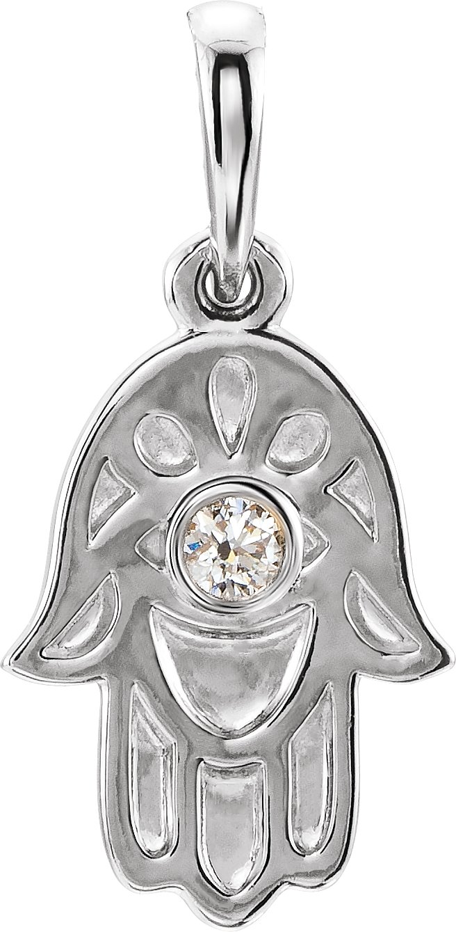 14K White .03 CTW Diamond Hamsa Pendant 