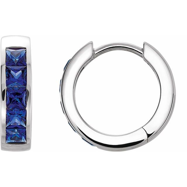 Platinum Lab-Grown Blue Sapphire Hoop Earrings 