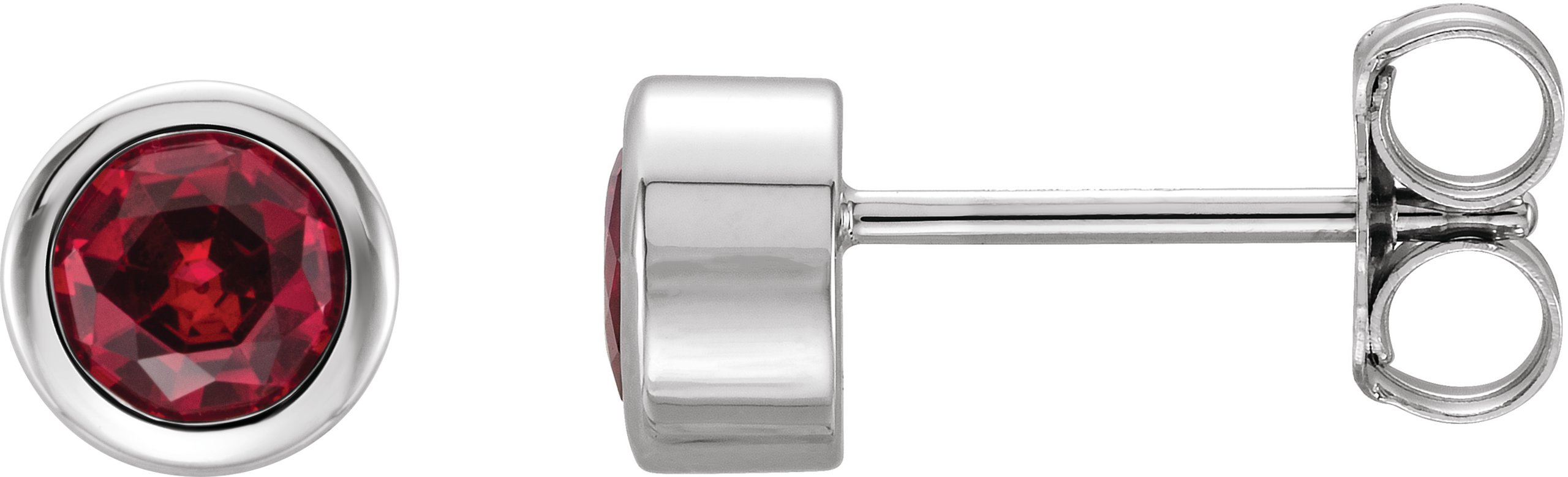 Rhodium Plated Sterling Silver 4 mm Round Imitation Ruby Birthstone Earrings Ref 11916485