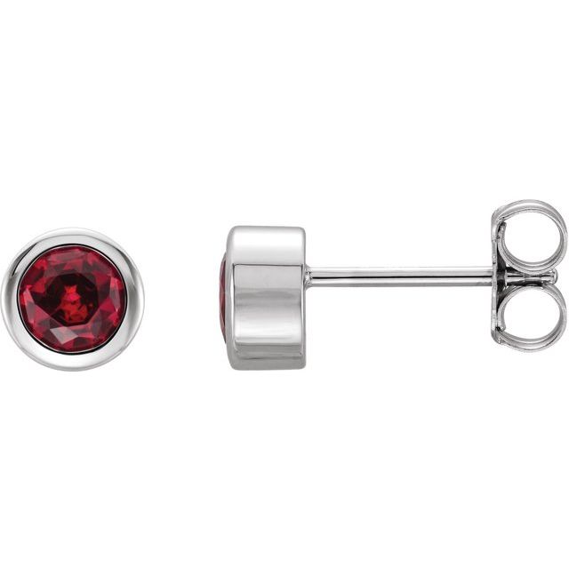 Rhodium-Plated Sterling Silver 4 mm Round Imitation Ruby Birthstone Earrings